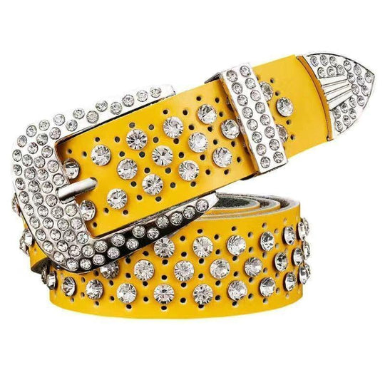 Rhinestone Leather Belt For Women, Quinn Model - Leather Purse Backpack