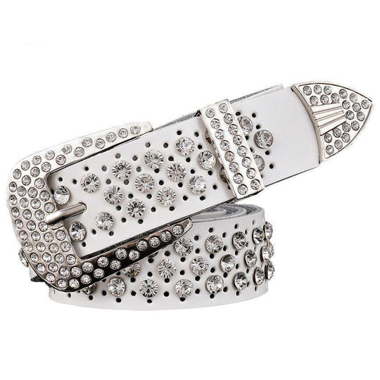 Rhinestone Leather Belt For Women, Quinn Model - Leather Purse Backpack