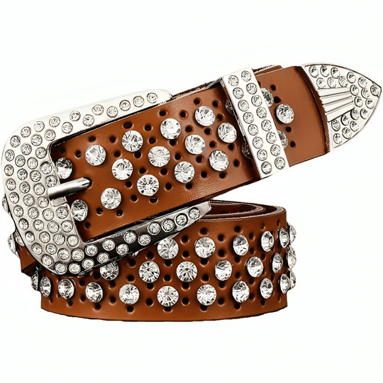 Rhinestone Leather Belt For Women, Quinn Model - Leather Purse Backpack