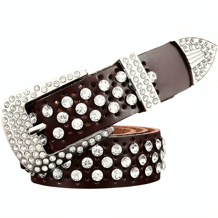 Rhinestone Leather Belt For Women, Quinn Model - Leather Purse Backpack