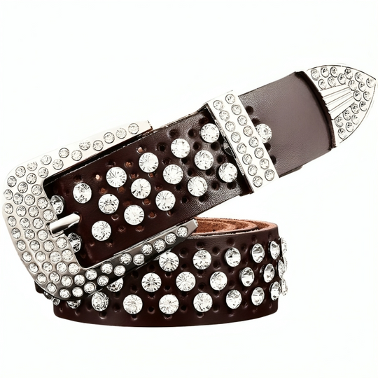 Rhinestone Leather Belt For Women, Quinn Model - Leather Purse Backpack