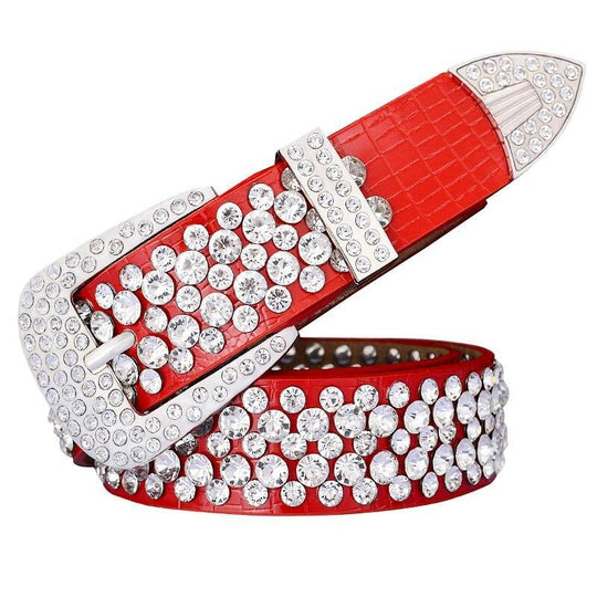 Rhinestone Leather Belt For Women, Syndra Model - Leather Purse Backpack