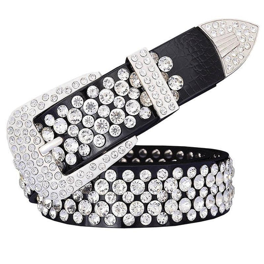 Rhinestone Leather Belt For Women, Syndra Model - Leather Purse Backpack