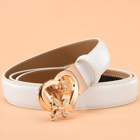 Leather Belt With Heart and Butterfly Buckle, Adela Model - Leather Purse Backpack