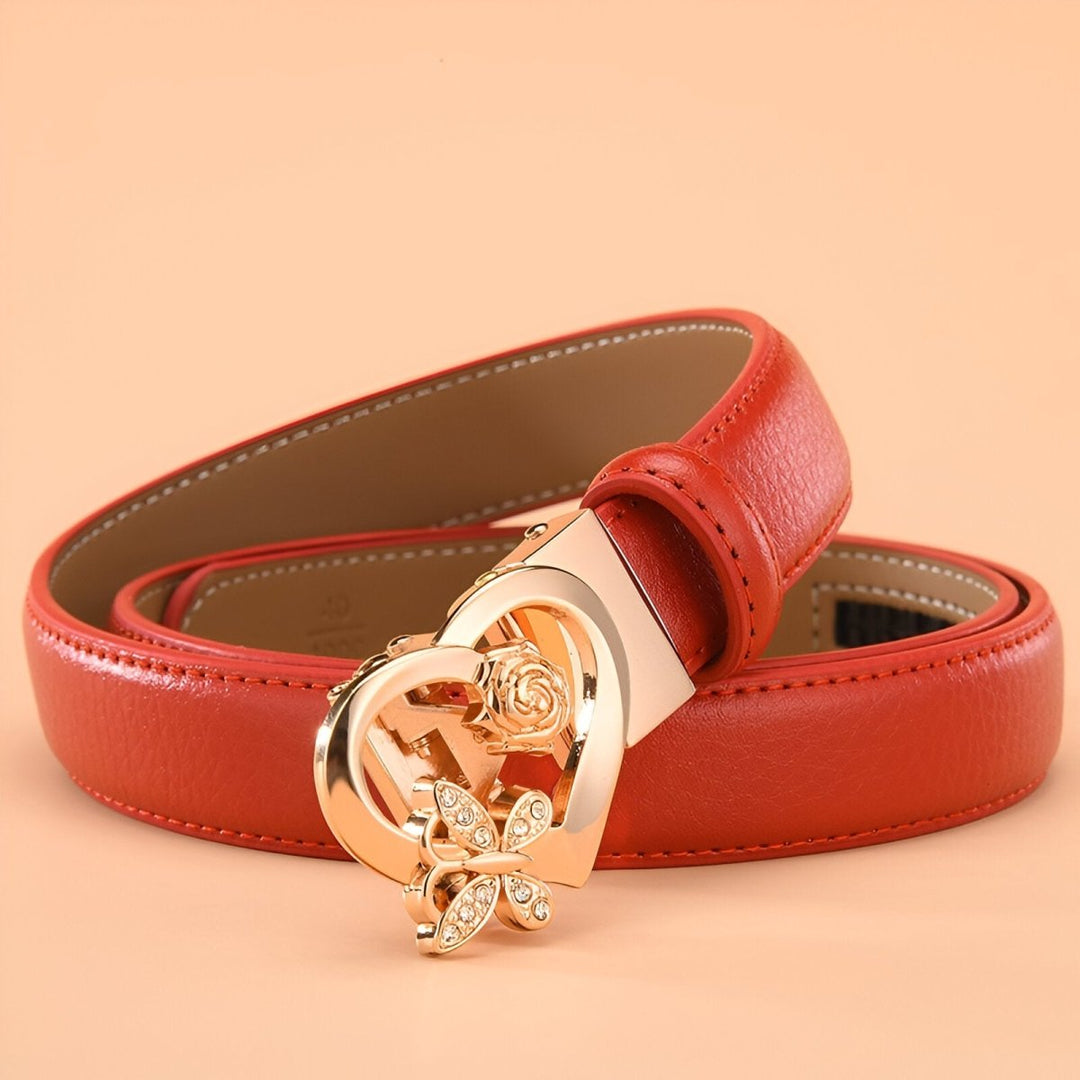 Leather Belt With Heart and Butterfly Buckle, Adela Model - Leather Purse Backpack