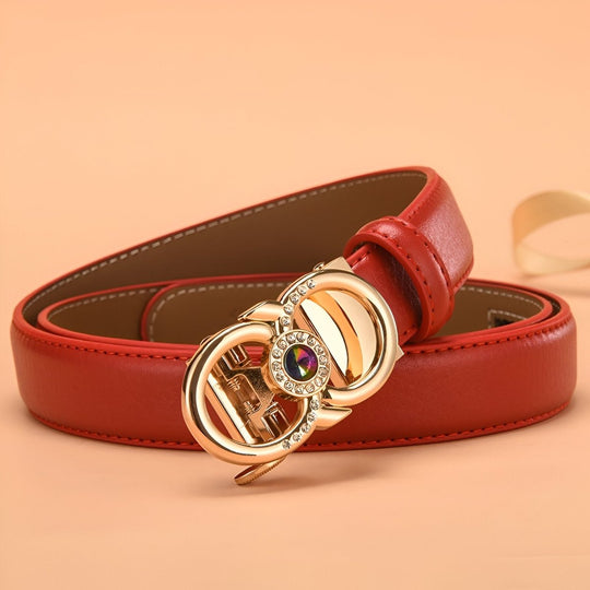 Leather Belt With Gold Buckle and Rhinestones, Manica Model - Leather Purse Backpack