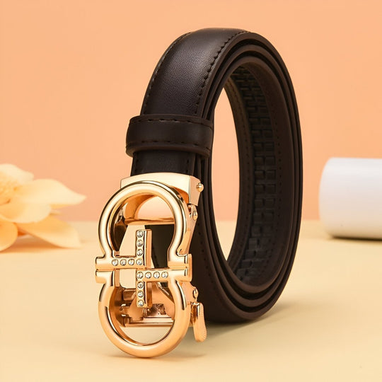 Automatic Leather Belt With Golden Omega Buckle, Sandra Model - Leather Purse Backpack