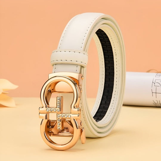Automatic Leather Belt With Golden Omega Buckle, Sandra Model - Leather Purse Backpack