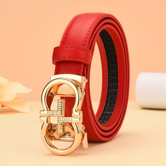 Automatic Leather Belt With Golden Omega Buckle, Sandra Model - Leather Purse Backpack