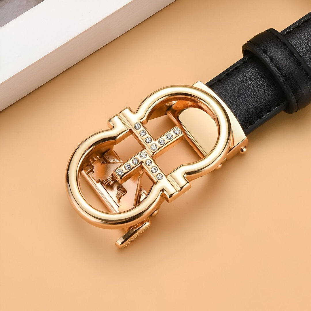 Automatic Leather Belt With Golden Omega Buckle, Sandra Model - Leather Purse Backpack