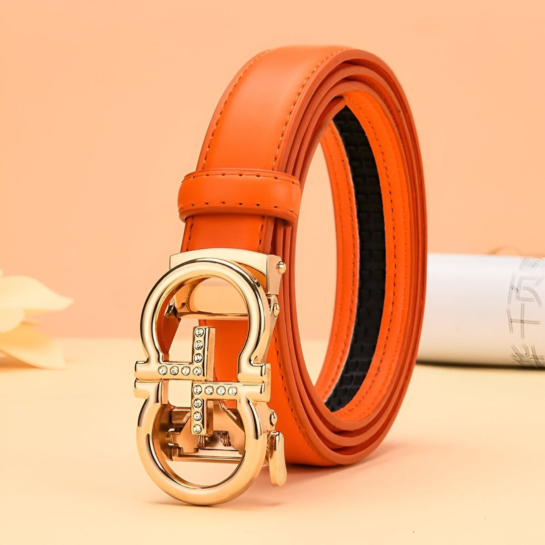 Automatic Leather Belt With Golden Omega Buckle, Sandra Model - Leather Purse Backpack