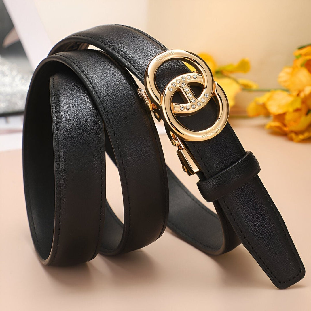 Leather Belt With Double Intertwined Ring Buckle, Karmela Model - Leather Purse Backpack