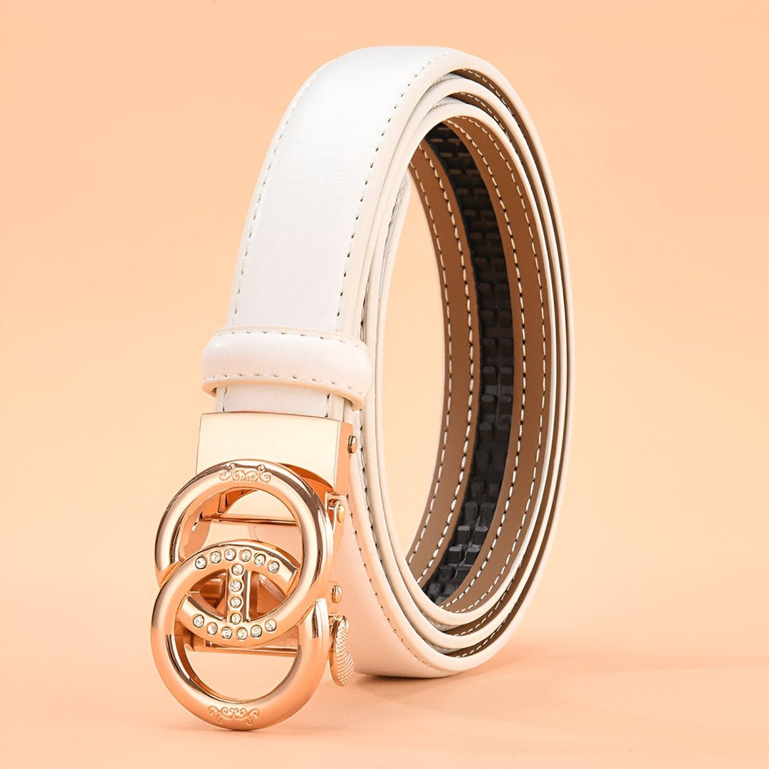 Leather Belt With Double Intertwined Ring Buckle, Karmela Model - Leather Purse Backpack