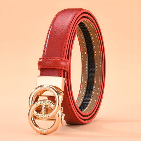 Leather Belt With Double Intertwined Ring Buckle, Karmela Model - Leather Purse Backpack