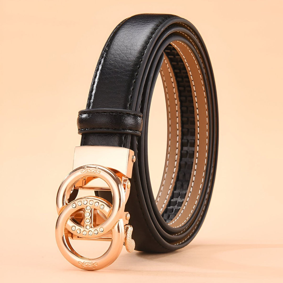 Leather Belt With Double Intertwined Ring Buckle, Karmela Model - Leather Purse Backpack