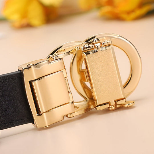 Leather Belt With Double Intertwined Ring Buckle, Karmela Model - Leather Purse Backpack