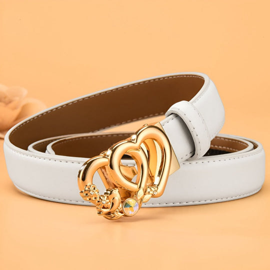 Automatic Leather Belt With Double Heart Buckle For Women, Kiara Model - Leather Purse Backpack