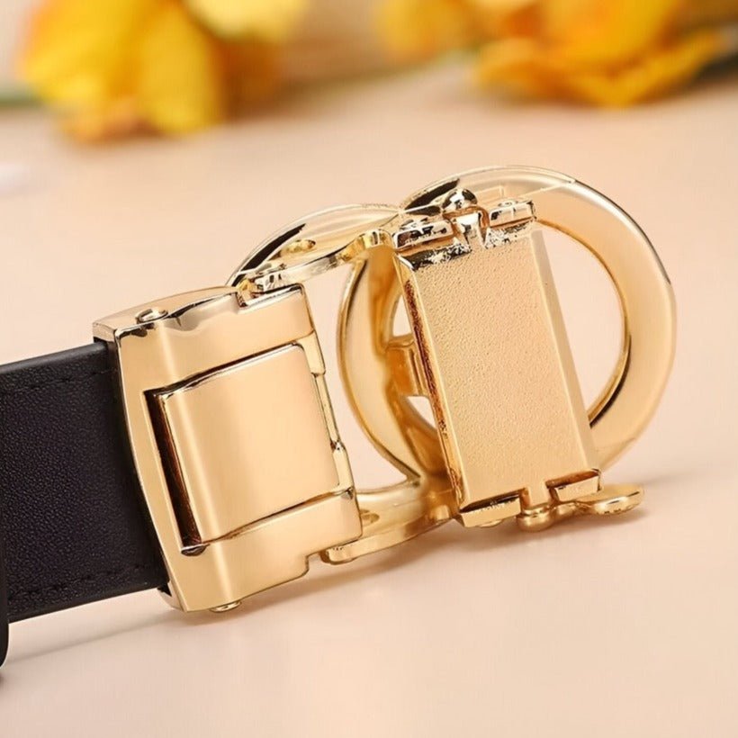 Automatic Leather Belt With Double Heart Buckle For Women, Kiara Model - Leather Purse Backpack