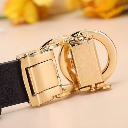 Automatic Leather Belt With Double Heart Buckle For Women, Kiara Model - Leather Purse Backpack
