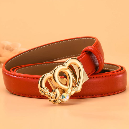 Automatic Leather Belt With Double Heart Buckle For Women, Kiara Model - Leather Purse Backpack