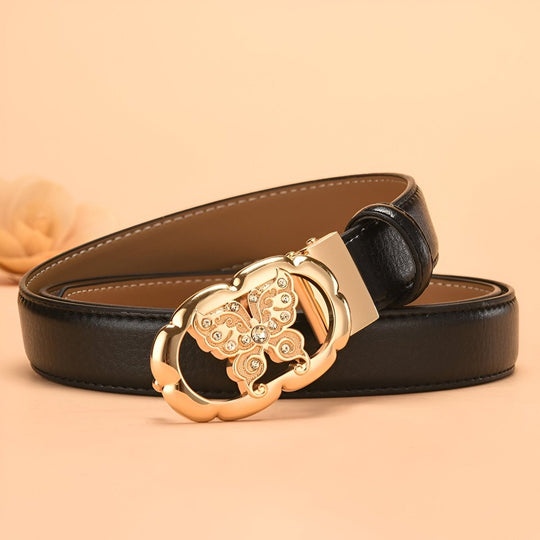Automatic Leather Belt With Butterfly Buckle, Edvina Model - Leather Purse Backpack