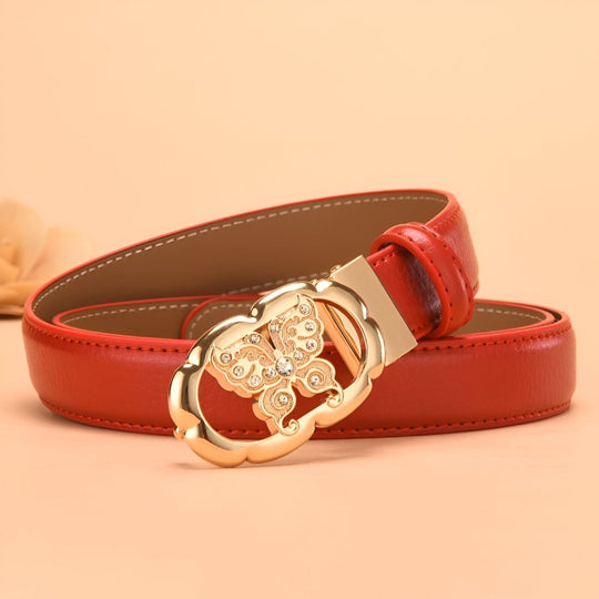 Automatic Leather Belt With Butterfly Buckle, Edvina Model - Leather Purse Backpack