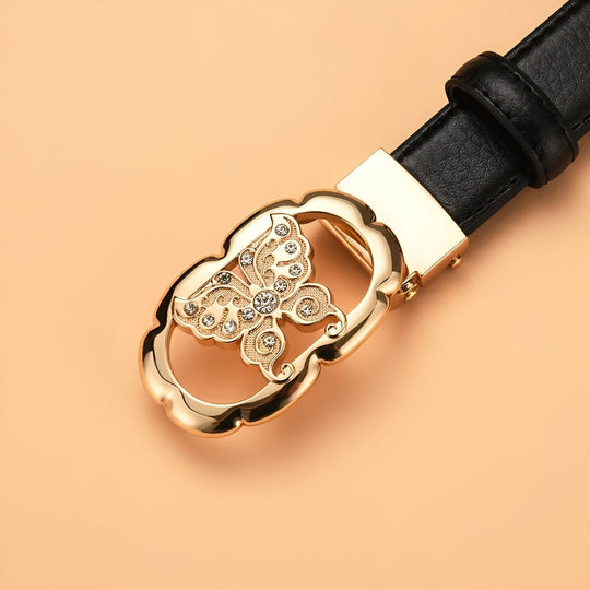 Automatic Leather Belt With Butterfly Buckle, Edvina Model - Leather Purse Backpack