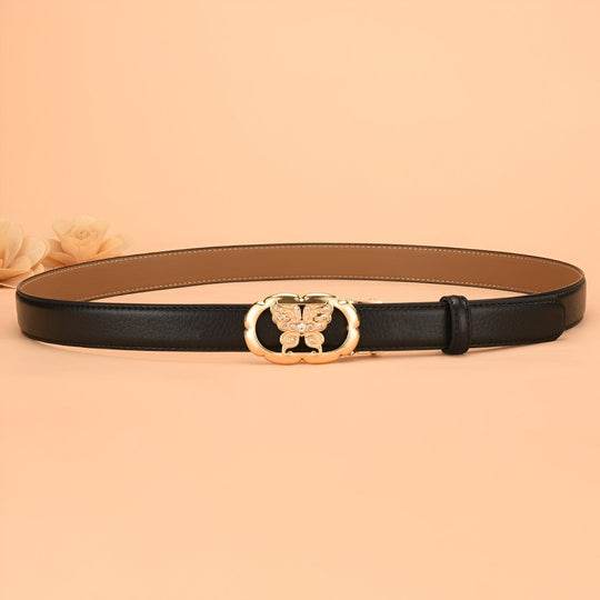 Automatic Leather Belt With Butterfly Buckle, Edvina Model - Leather Purse Backpack