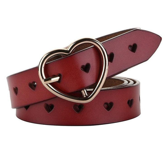 Openwork Leather Belt With Heart Buckle For Women, Olivia Model - Leather Purse Backpack