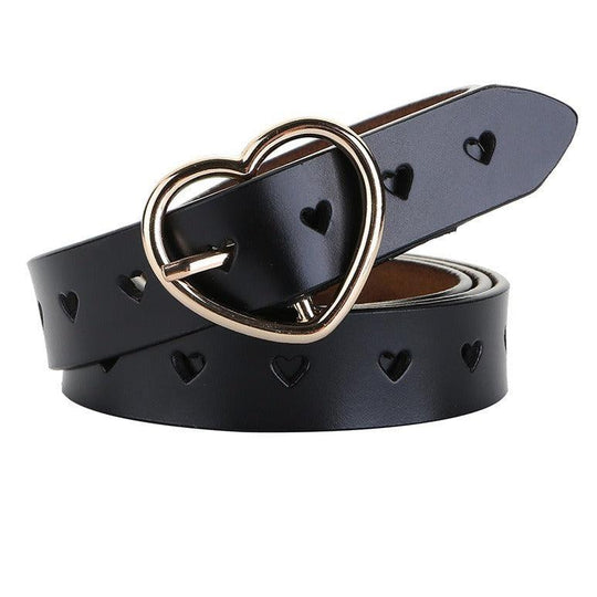Openwork Leather Belt With Heart Buckle For Women, Olivia Model - Leather Purse Backpack