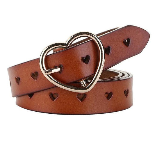 Openwork Leather Belt With Heart Buckle For Women, Olivia Model - Leather Purse Backpack