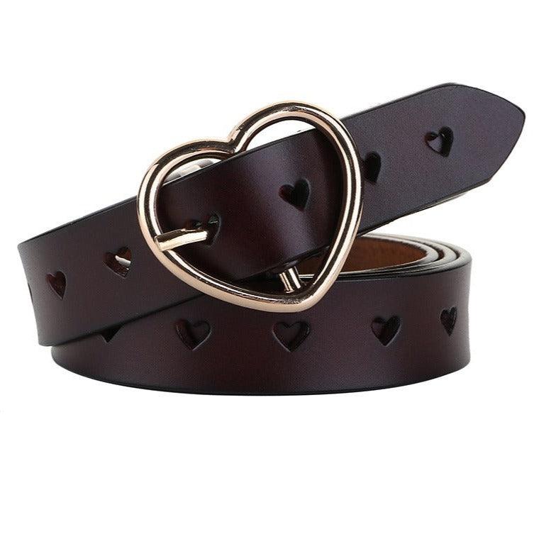 Openwork Leather Belt With Heart Buckle For Women, Olivia Model - Leather Purse Backpack