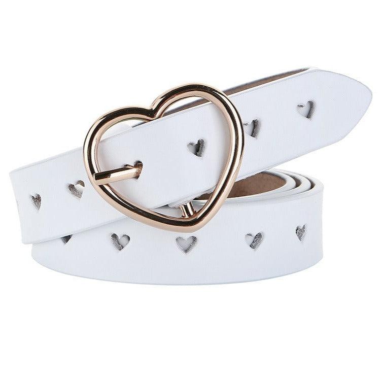 Openwork Leather Belt With Heart Buckle For Women, Olivia Model - Leather Purse Backpack