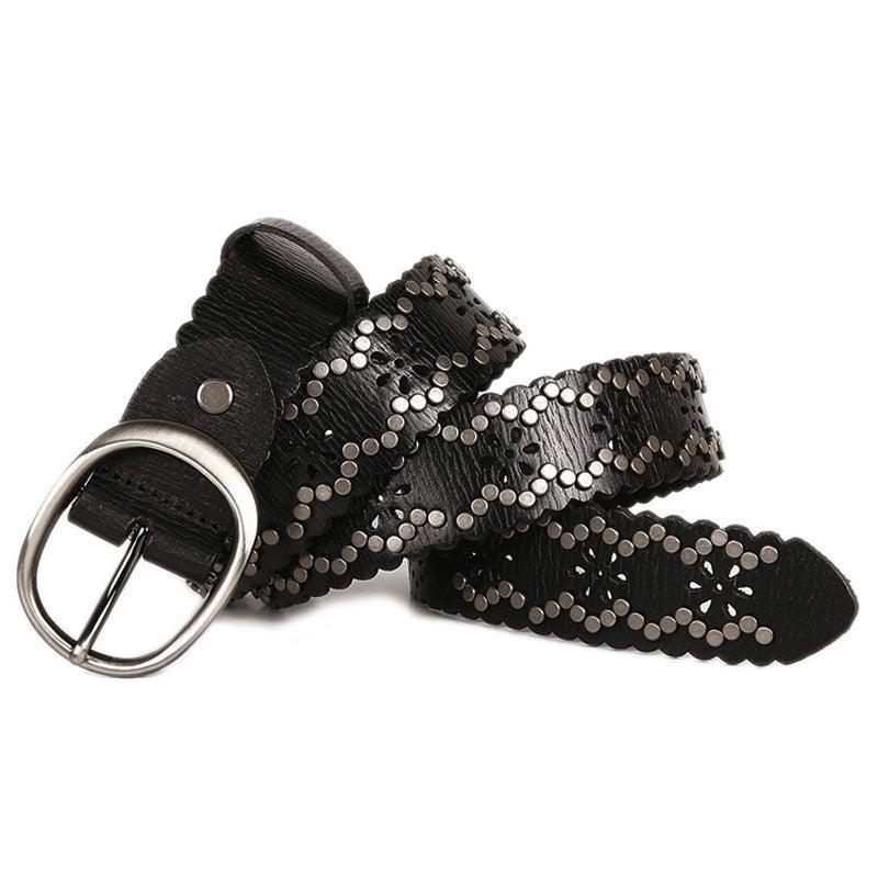 Luxury Studded Leather Belt For Women, Elmyra Model - Leather Purse Backpack