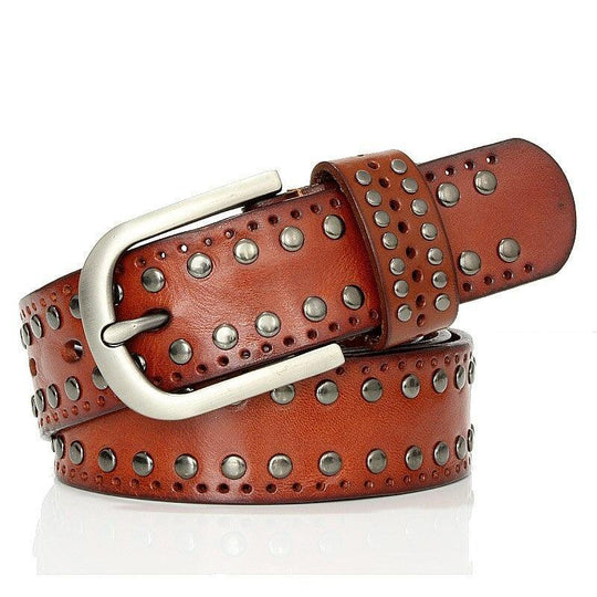 Retro Studded Leather Belt For Women, Neia Model - Leather Purse Backpack