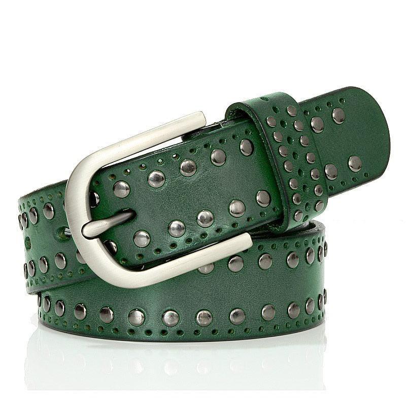 Retro Studded Leather Belt For Women, Neia Model - Leather Purse Backpack