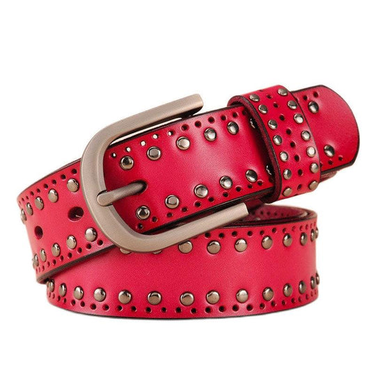 Retro Studded Leather Belt For Women, Neia Model - Leather Purse Backpack