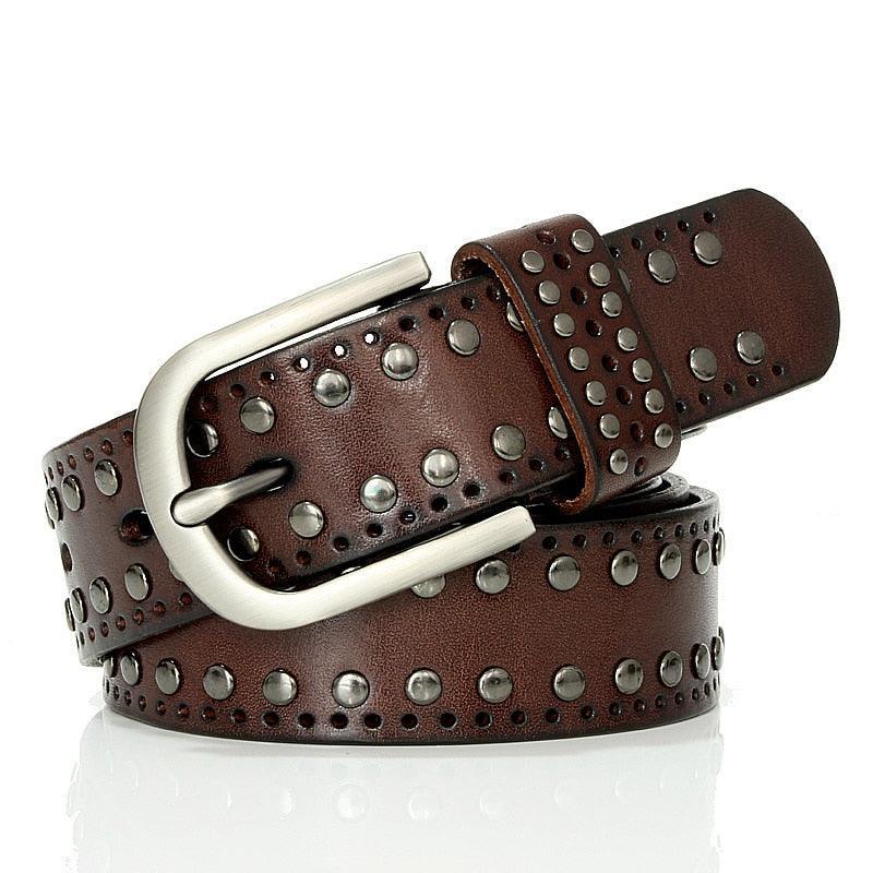 Retro Studded Leather Belt For Women, Neia Model - Leather Purse Backpack