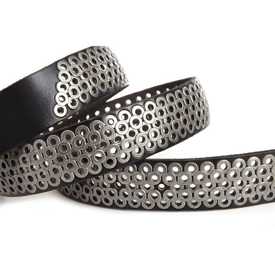 Modern Studded Leather Belt For Women, Ingunn Model - Leather Purse Backpack