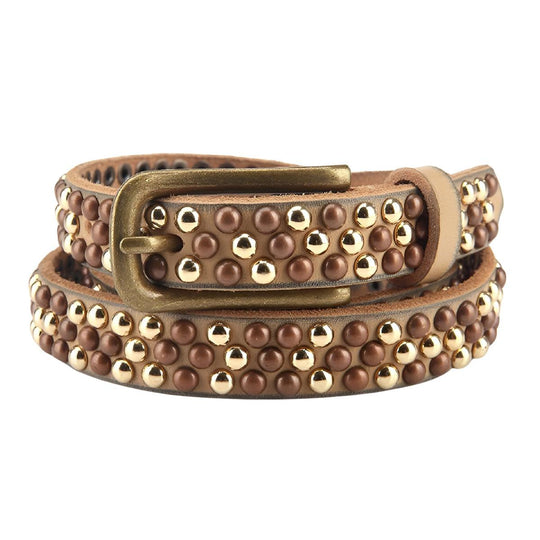 Modern Studded Gold Belt For Women, Mona Model - Leather Purse Backpack