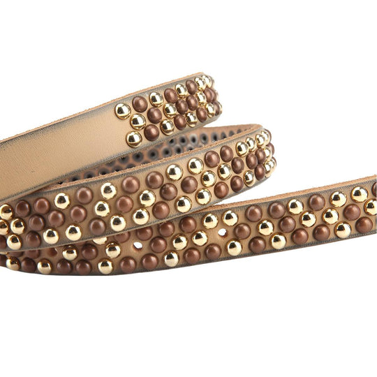 Modern Studded Gold Belt For Women, Mona Model - Leather Purse Backpack