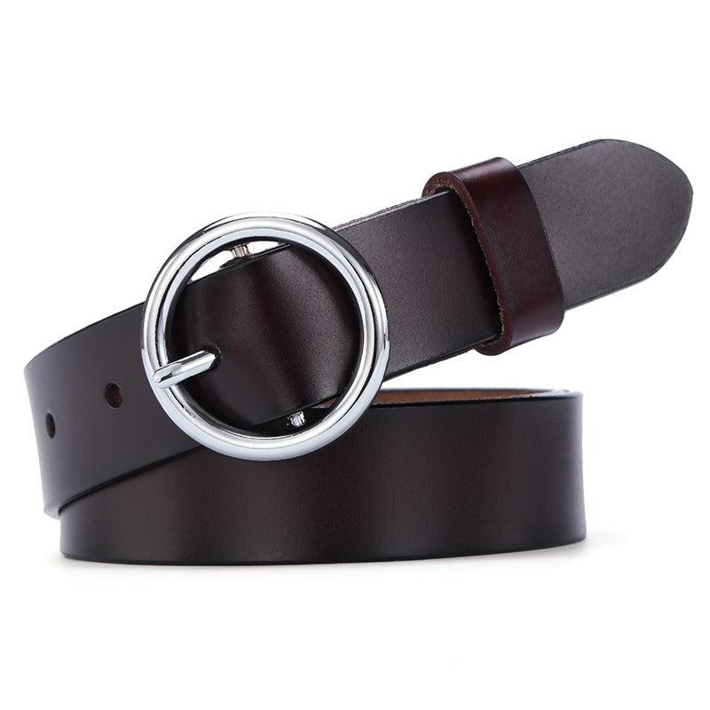 Leather Belt With Round Buckle For Women, Khatia Model - Leather Purse Backpack