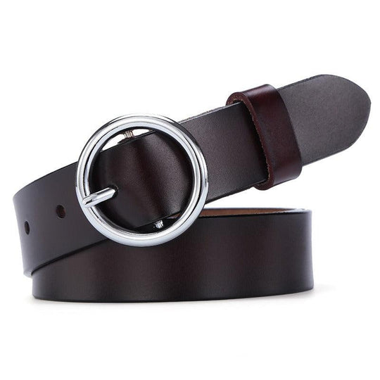 Leather Belt With Round Buckle For Women, Khatia Model - Leather Purse Backpack