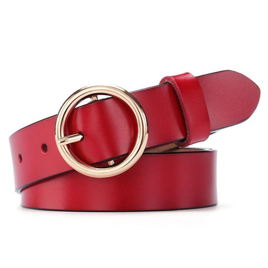 Leather Belt With Round Buckle For Women, Khatia Model - Leather Purse Backpack