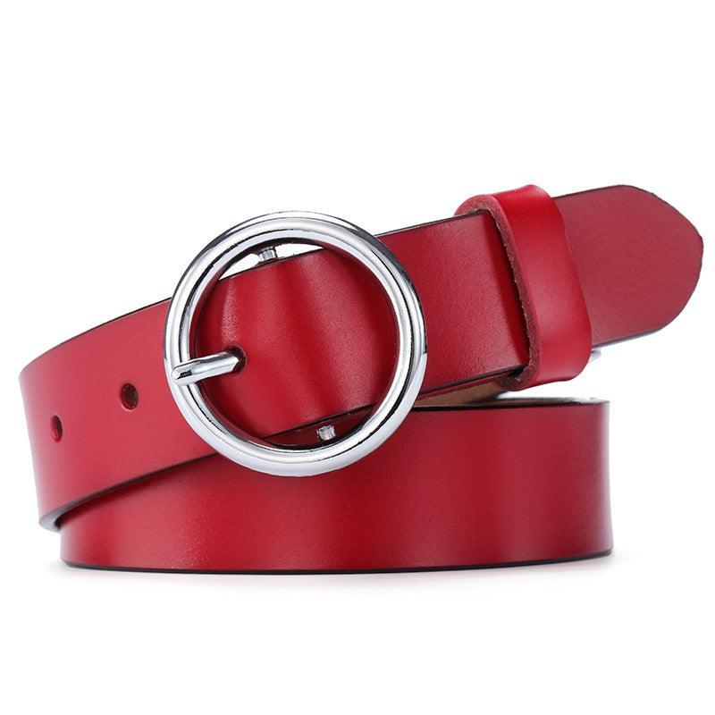 Leather Belt With Round Buckle For Women, Khatia Model - Leather Purse Backpack