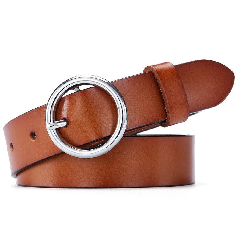 Leather Belt With Round Buckle For Women, Khatia Model - Leather Purse Backpack