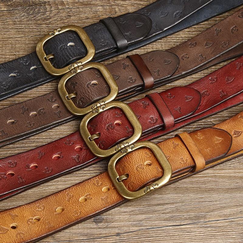 Leather Belt With Marine Patterns For Woman, Kunal Model - Leather Purse Backpack