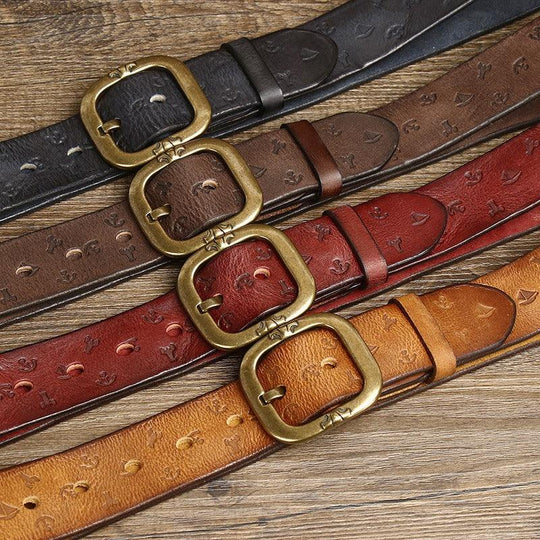 Leather Belt With Marine Patterns For Woman, Kunal Model - Leather Purse Backpack