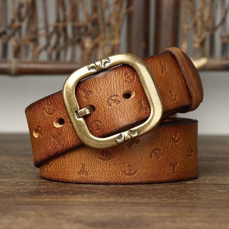 Leather Belt With Marine Patterns For Woman, Kunal Model - Leather Purse Backpack