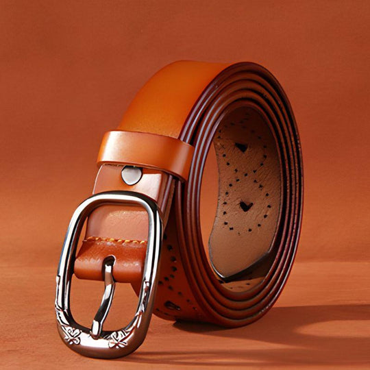 Openwork Leather Belt For Women With Heart Patterns, Talma Model - Leather Purse Backpack